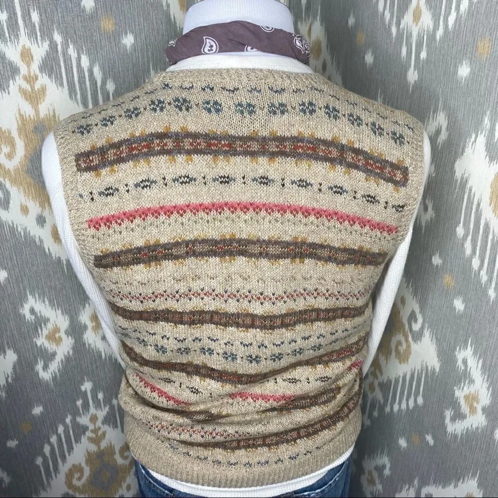 Double RRL Tan Multi Fair-isle V Neck Sweater Vest